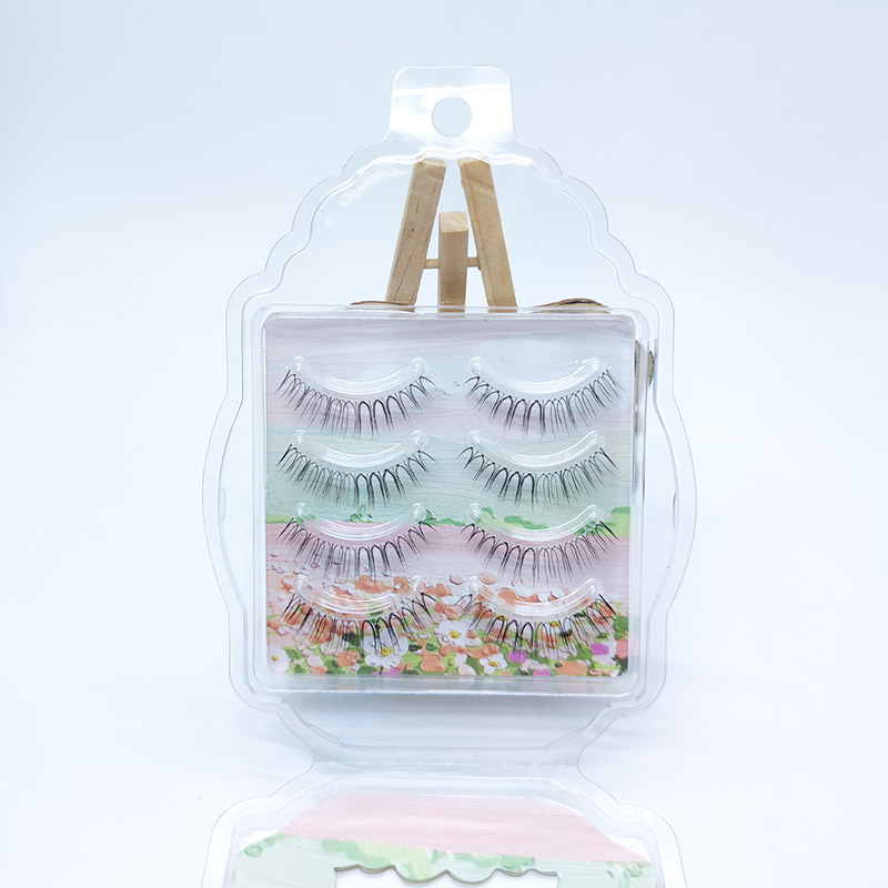 4 คู่ Natural Look False Lashes Strip Cross Clear Band 5-7mm Cross Eyelash JK1